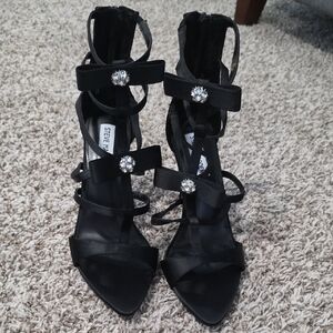 Steve Madden Black Heels with Rhinestone Accents